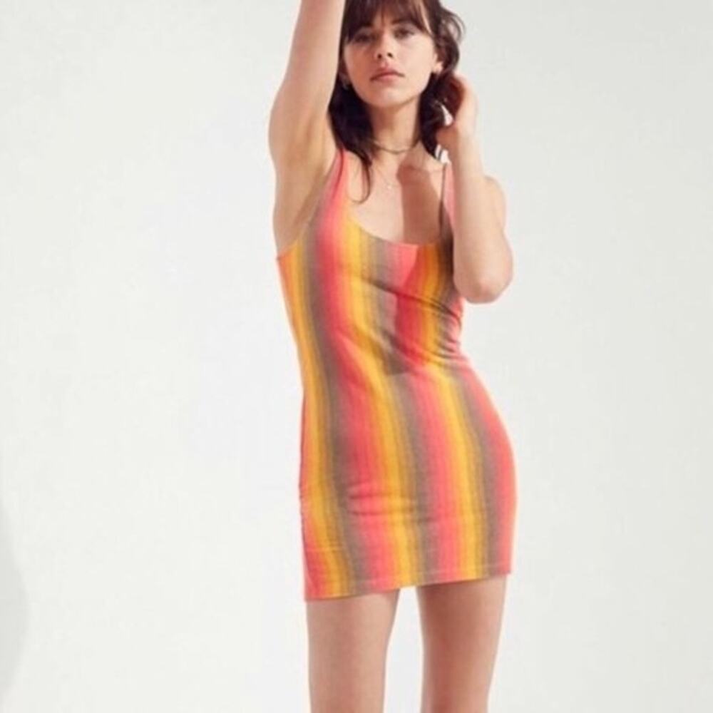 Urban Outfitters Ecoté Lola Terry Striped Bodycon Dress XS Velour Mini Colorful